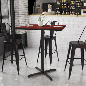 English Elm Stiles Bar Height Table Set with Durable Reversible Laminate Top for Restaurants and Cafeterias Mahogany 36" Square XU-MAHTB-3636-T3030B-GG