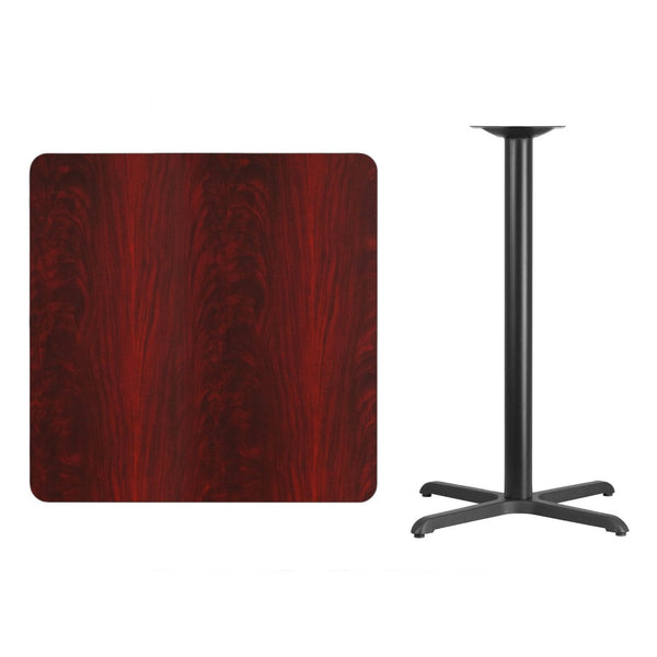 English Elm Stiles Bar Height Table Set with Durable Reversible Laminate Top for Restaurants and Cafeterias Mahogany 36" Square XU-MAHTB-3636-T3030B-GG