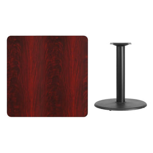 English Elm Graniss Durable Square Laminate Table Top with Sturdy Round Base for Stylish Dining & Hospitality Spaces Mahogany 36" Square XU-MAHTB-3636-TR24-GG