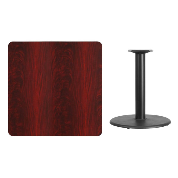 English Elm Graniss Durable Square Laminate Table Top with Sturdy Round Base for Stylish Dining & Hospitality Spaces Mahogany 36" Square XU-MAHTB-3636-TR24-GG