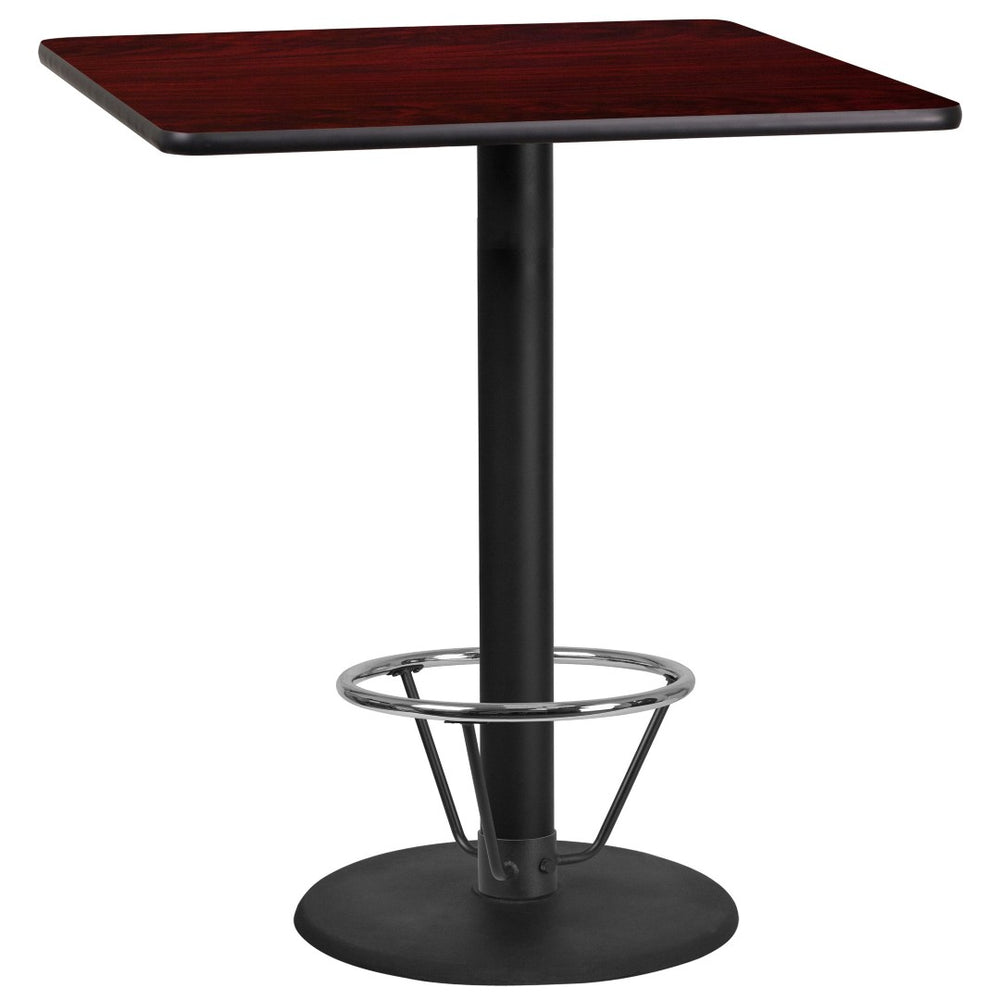 English Elm Stiles Commercial-Grade Laminate Bar Height Table Set with Durable Cast Iron Base and Foot Ring Black 36" Square XU-BLKTB-3636-TR24B-4CFR-GG