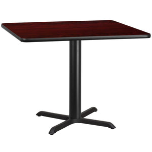 English Elm Graniss Commercial-Grade Square Table Top with Durable Laminate and Sturdy Cast Iron X-Base Design Mahogany 42" Square XU-MAHTB-4242-T3333-GG