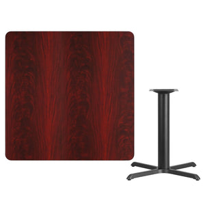 English Elm Graniss Commercial-Grade Square Table Top with Durable Laminate and Sturdy Cast Iron X-Base Design Mahogany 42" Square XU-MAHTB-4242-T3333-GG