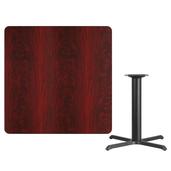 English Elm Graniss Commercial-Grade Square Table Top with Durable Laminate and Sturdy Cast Iron X-Base Design Mahogany 42" Square XU-MAHTB-4242-T3333-GG