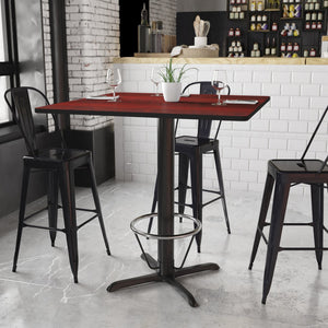 English Elm Stiles Commercial-Grade Bar Height Table Set with Durable Laminate Top and Sturdy Cast Iron Base Mahogany 42" Square XU-MAHTB-4242-T3333B-4CFR-GG