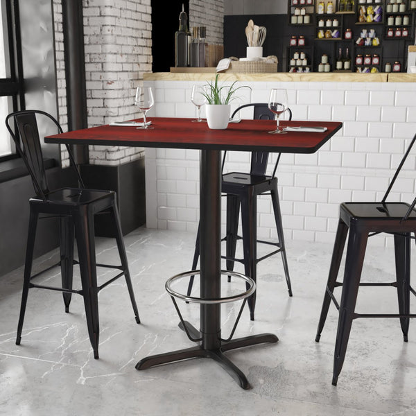 English Elm Stiles Commercial-Grade Bar Height Table Set with Durable Laminate Top and Sturdy Cast Iron Base Mahogany 42" Square XU-MAHTB-4242-T3333B-4CFR-GG