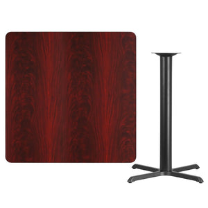 English Elm Stiles Commercial-Grade Bar Height Table Set with Reversible Laminate Top for Hospitality Spaces Mahogany 42" Square XU-MAHTB-4242-T3333B-GG