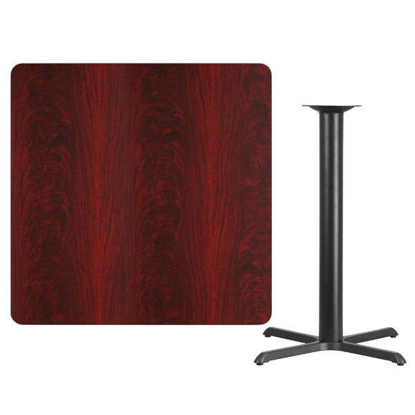 English Elm Stiles Commercial-Grade Bar Height Table Set with Reversible Laminate Top for Hospitality Spaces Mahogany 42" Square XU-MAHTB-4242-T3333B-GG