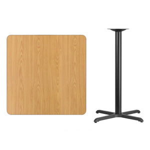English Elm Stiles Bar Height Table Set with Durable Reversible Laminate Top for Restaurants and Cafeterias Natural 36" Square XU-NATTB-3636-T3030B-GG