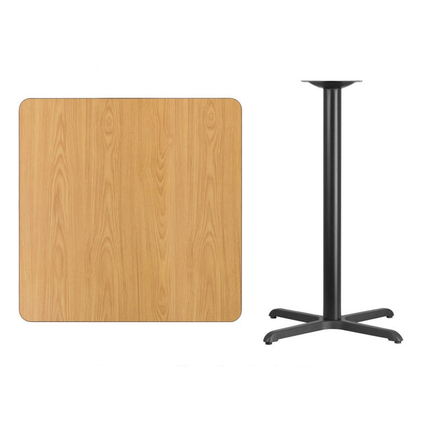 English Elm Stiles Bar Height Table Set with Durable Reversible Laminate Top for Restaurants and Cafeterias Natural 36" Square XU-NATTB-3636-T3030B-GG