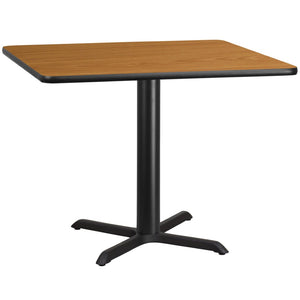 English Elm Graniss Commercial-Grade Square Table Top with Durable Laminate and Sturdy Cast Iron X-Base Design Natural 42" Square XU-NATTB-4242-T3333-GG