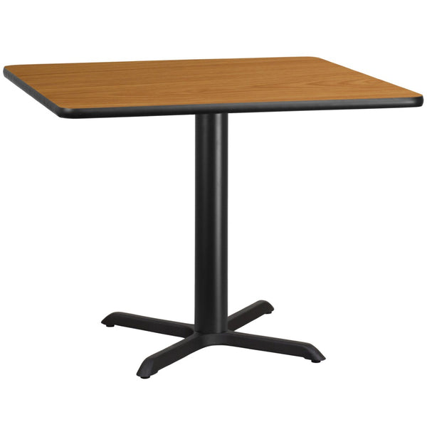 English Elm Graniss Commercial-Grade Square Table Top with Durable Laminate and Sturdy Cast Iron X-Base Design Natural 42" Square XU-NATTB-4242-T3333-GG
