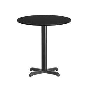 English Elm Stiles 24'' Round Black Laminate Table Top with Sturdy Cast-Iron Base for Dining & Hospitality Use XU-RD-24-BLKTB-T2222-GG