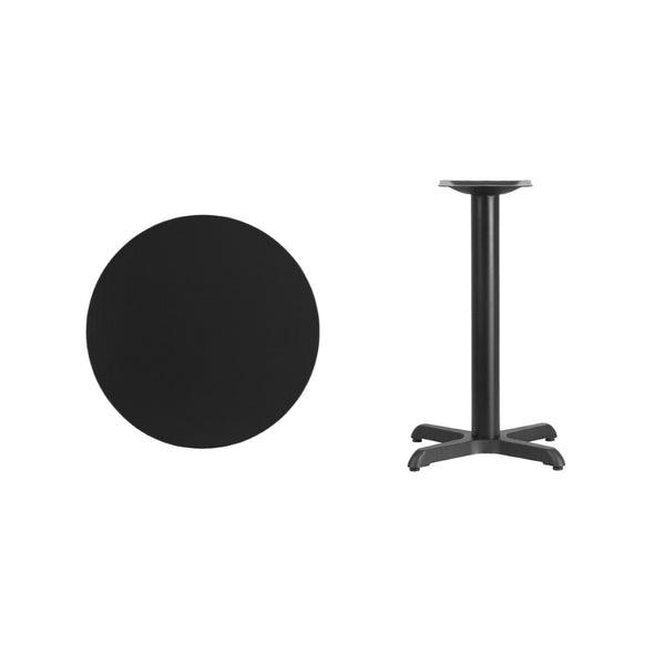 English Elm Stiles 24'' Round Black Laminate Table Top with Sturdy Cast-Iron Base for Dining & Hospitality Use XU-RD-24-BLKTB-T2222-GG