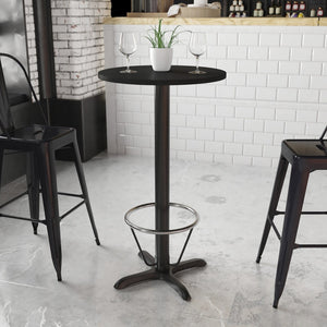 English Elm Stiles Commercial-Grade Bar Height Table Set with Durable Laminate Top and Heavy-Duty Cast Iron Base Black 24" Round XU-RD-24-BLKTB-T2222B-3CFR-GG