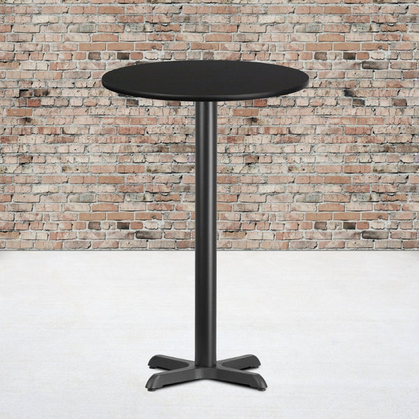 English Elm Stiles Durable Laminate Table Top with Sturdy Cast Iron Base for Stylish Bar Height Gatherings Black 24" Round XU-RD-24-BLKTB-T2222B-GG