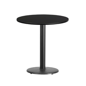 English Elm Stiles 24'' Round Black Laminate Table Top with Durable Cast Iron Base for Home or Restaurant Use XU-RD-24-BLKTB-TR18-GG