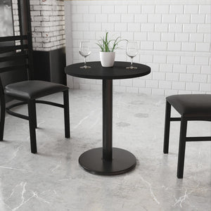 English Elm Stiles 24'' Round Black Laminate Table Top with Durable Cast Iron Base for Home or Restaurant Use XU-RD-24-BLKTB-TR18-GG