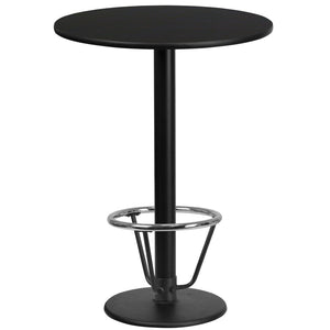 English Elm Stiles Commercial-Grade Bar-Height Round Table with Reversible Laminate Top and Chrome Foot Ring Black 24" Round XU-RD-24-BLKTB-TR18B-3CFR-GG