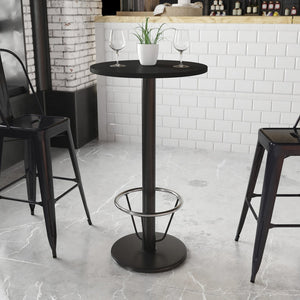 English Elm Stiles Commercial-Grade Bar-Height Round Table with Reversible Laminate Top and Chrome Foot Ring Black 24" Round XU-RD-24-BLKTB-TR18B-3CFR-GG