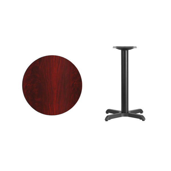 English Elm Graniss Commercial-Grade Laminate Table Top with Durable Cast Iron Base for Dining and Meetings Mahogany 24" Round XU-RD-24-MAHTB-T2222-GG