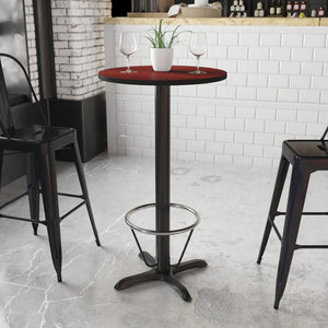English Elm Stiles Commercial-Grade Bar Height Table Set with Durable Laminate Top and Heavy-Duty Cast Iron Base Mahogany 24" Round XU-RD-24-MAHTB-T2222B-3CFR-GG