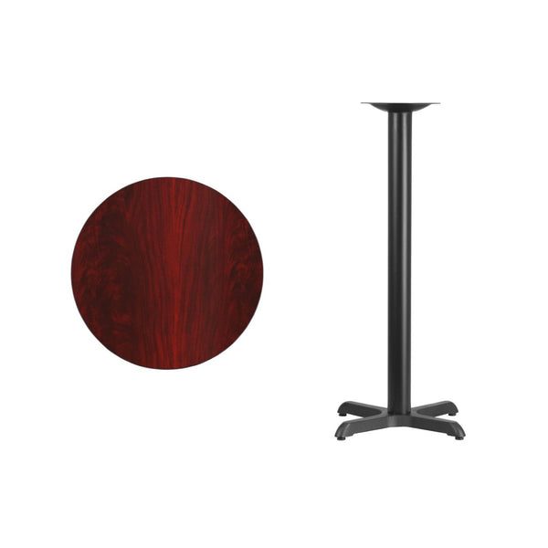 English Elm Stiles Durable Laminate Table Top with Sturdy Cast Iron Base for Stylish Bar Height Gatherings Mahogany 24" Round XU-RD-24-MAHTB-T2222B-GG