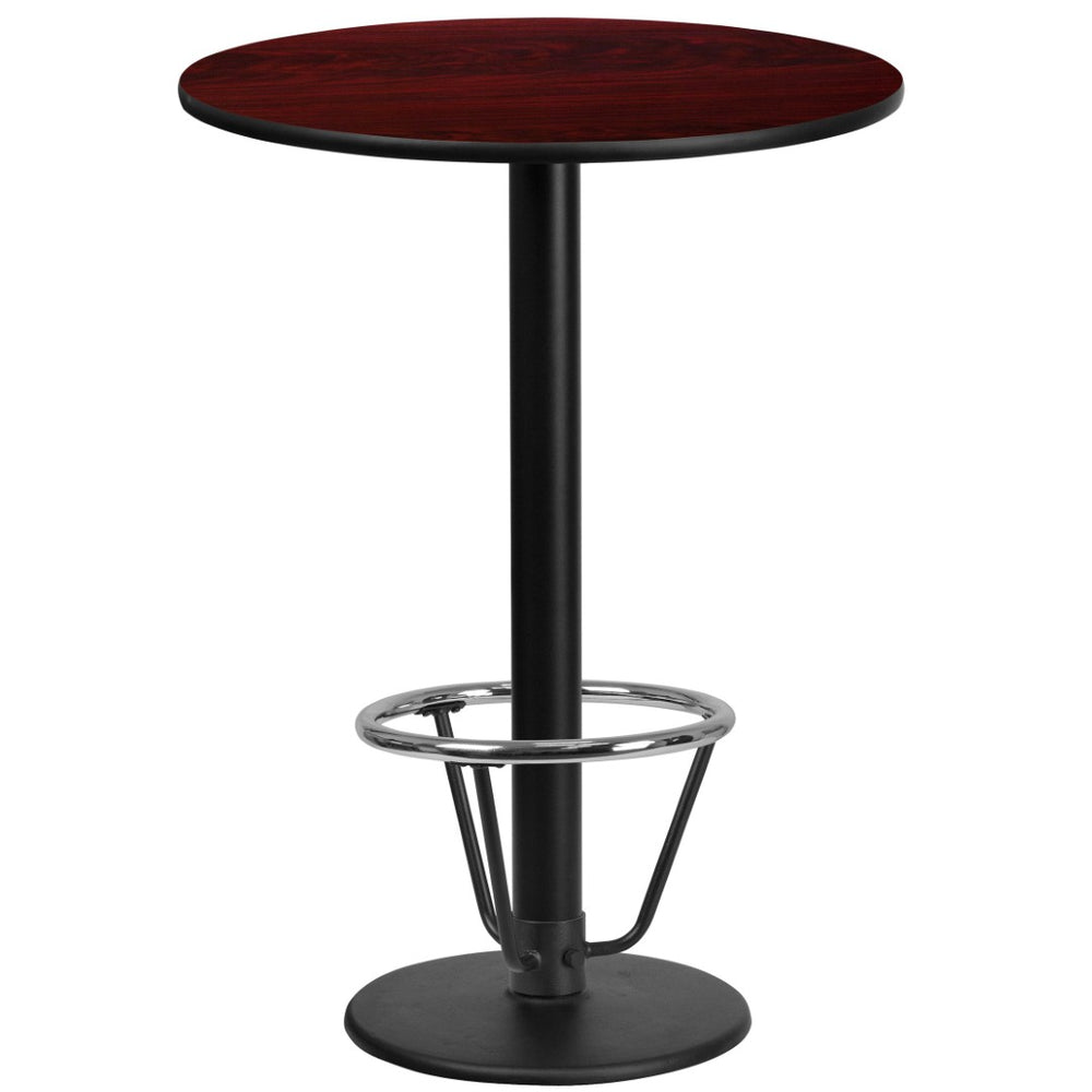 English Elm Stiles Commercial-Grade Bar-Height Round Table with Reversible Laminate Top and Chrome Foot Ring Natural 24" Round XU-RD-24-NATTB-TR18B-3CFR-GG