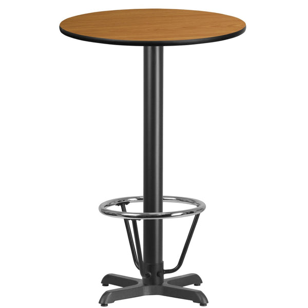 English Elm Stiles Commercial-Grade Bar Height Table Set with Durable Laminate Top and Heavy-Duty Cast Iron Base Natural 24" Round XU-RD-24-NATTB-T2222B-3CFR-GG