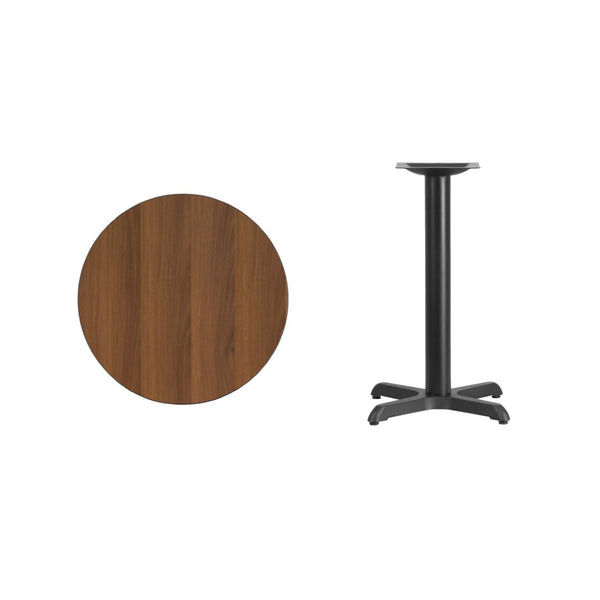 English Elm Graniss Commercial-Grade Laminate Table Top with Durable Cast Iron Base for Dining and Meetings Walnut 24" Round XU-RD-24-WALTB-T2222-GG
