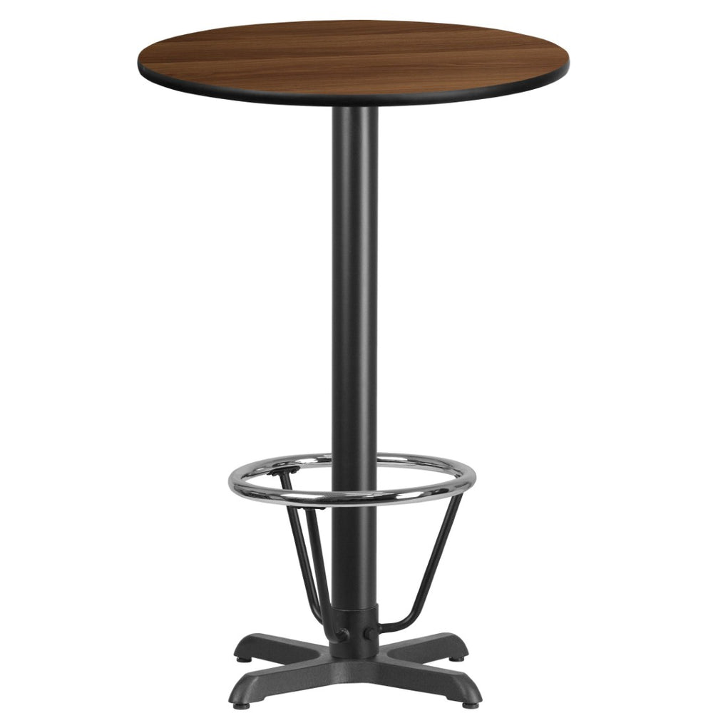 English Elm Stiles Commercial-Grade Bar Height Table Set with Durable Laminate Top and Heavy-Duty Cast Iron Base Natural 24" Round XU-RD-24-NATTB-T2222B-3CFR-GG