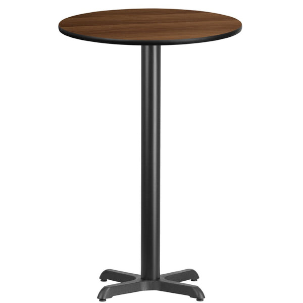 English Elm Stiles Durable Laminate Table Top with Sturdy Cast Iron Base for Stylish Bar Height Gatherings Walnut 24" Round XU-RD-24-WALTB-T2222B-GG
