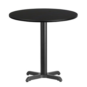English Elm Stiles 30'' Round Black Laminate Table with Durable Cast-Iron Base for Hospitality & Home Use XU-RD-30-BLKTB-T2222-GG