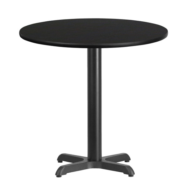 English Elm Stiles 30'' Round Black Laminate Table with Durable Cast-Iron Base for Hospitality & Home Use XU-RD-30-BLKTB-T2222-GG