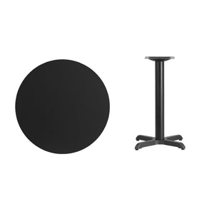 English Elm Stiles 30'' Round Black Laminate Table with Durable Cast-Iron Base for Hospitality & Home Use XU-RD-30-BLKTB-T2222-GG