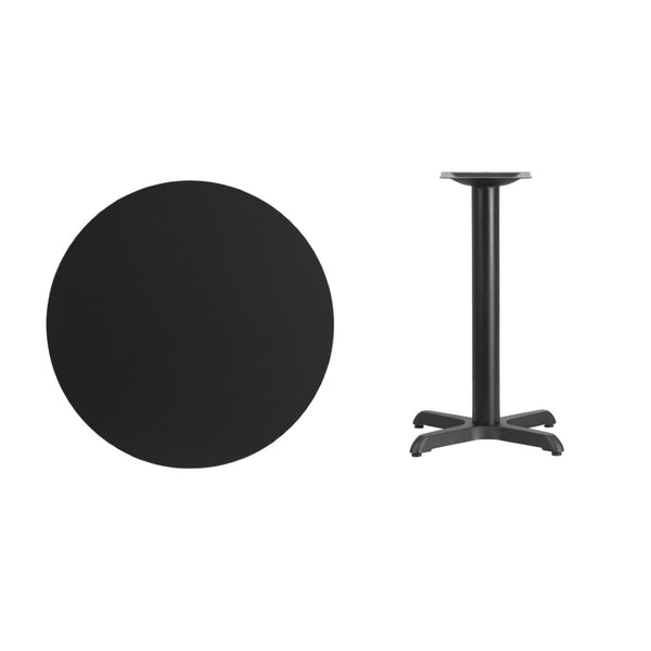 English Elm Stiles 30'' Round Black Laminate Table with Durable Cast-Iron Base for Hospitality & Home Use XU-RD-30-BLKTB-T2222-GG