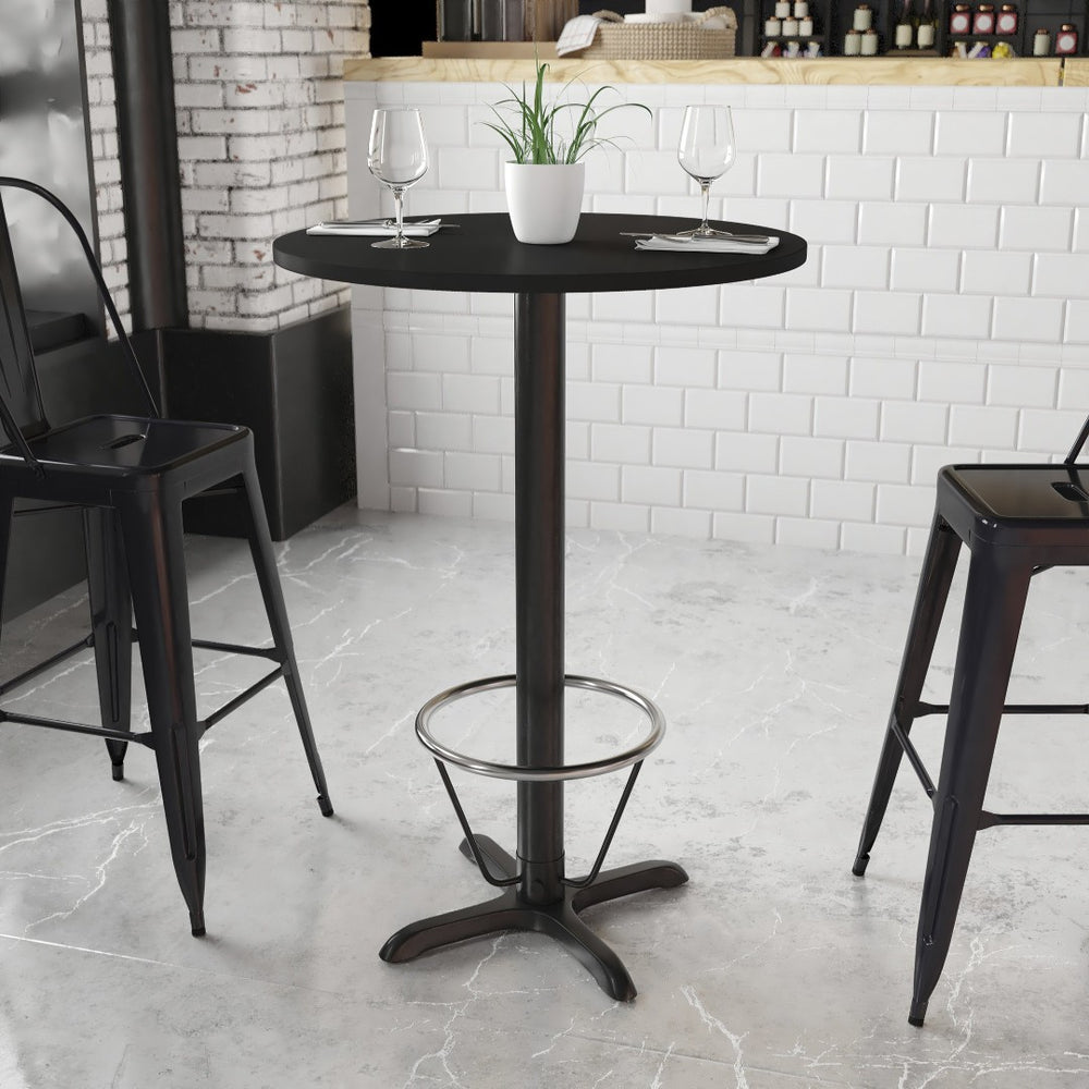 English Elm Stiles Commercial-Grade Bar Height Table Set with Durable Laminate Top and Chrome Foot Ring Black 30" Round XU-RD-30-BLKTB-T2222B-3CFR-GG