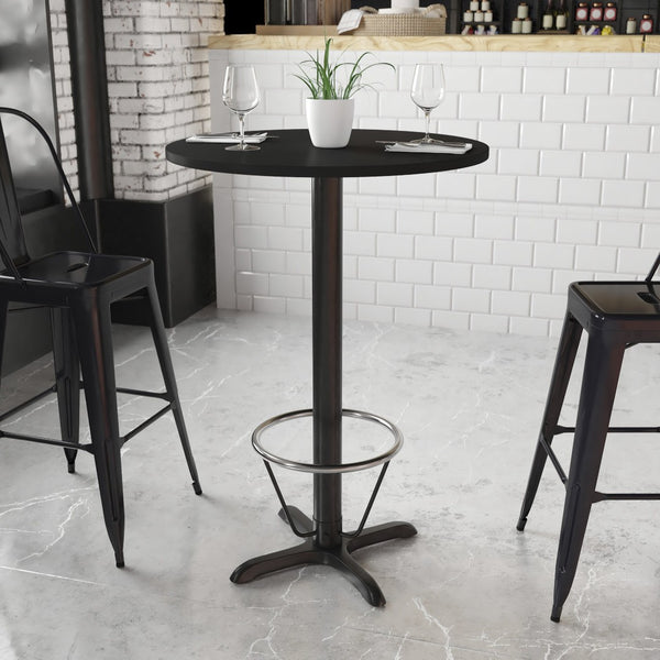 English Elm Stiles Commercial-Grade Bar Height Table Set with Durable Laminate Top and Chrome Foot Ring Black 30" Round XU-RD-30-BLKTB-T2222B-3CFR-GG