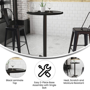 English Elm Stiles Commercial-Grade Bar Height Table Set with Durable Laminate Top and Sturdy Cast Iron Base Black 30" Round XU-RD-30-BLKTB-T2222B-GG