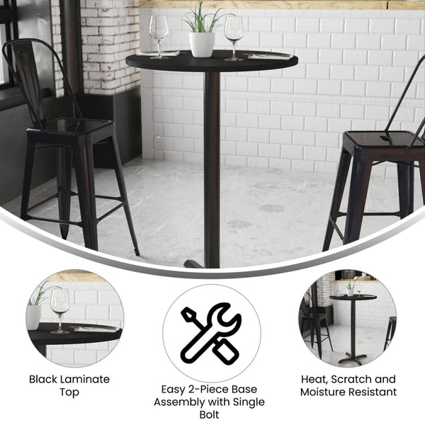 English Elm Stiles Commercial-Grade Bar Height Table Set with Durable Laminate Top and Sturdy Cast Iron Base Black 30" Round XU-RD-30-BLKTB-T2222B-GG
