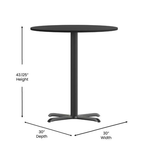English Elm Stiles Commercial-Grade Bar Height Table Set with Durable Laminate Top and Sturdy Cast Iron Base Black 30" Round XU-RD-30-BLKTB-T2222B-GG