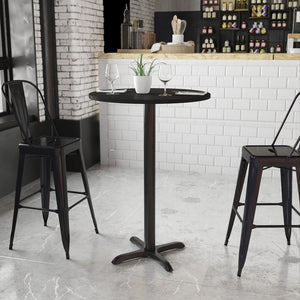 English Elm Stiles Commercial-Grade Bar Height Table Set with Durable Laminate Top and Sturdy Cast Iron Base Black 30" Round XU-RD-30-BLKTB-T2222B-GG