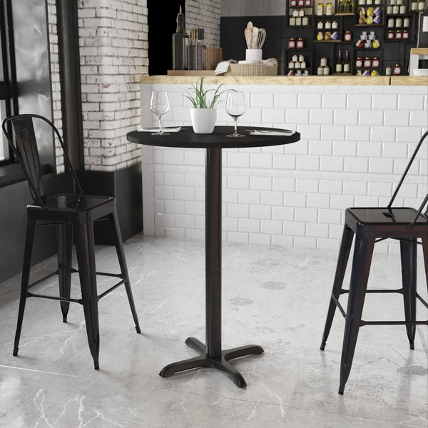 English Elm Stiles Commercial-Grade Bar Height Table Set with Durable Laminate Top and Sturdy Cast Iron Base Black 30" Round XU-RD-30-BLKTB-T2222B-GG
