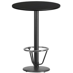 English Elm Stiles Commercial-Grade Bar Height Table Set with Durable Laminate Top and Integrated Foot Ring Black 30" Round XU-RD-30-BLKTB-TR18B-3CFR-GG