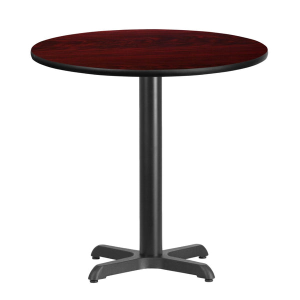 English Elm Graniss Durable Commercial-Grade Table Set with Reversible Laminate Top and Heavy-Duty Cast Iron Base Mahogany 30" Round XU-RD-30-MAHTB-T2222-GG