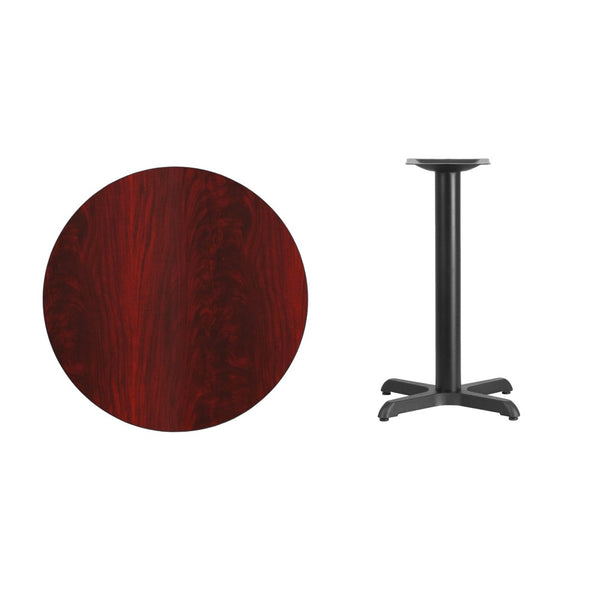 English Elm Graniss Durable Commercial-Grade Table Set with Reversible Laminate Top and Heavy-Duty Cast Iron Base Mahogany 30" Round XU-RD-30-MAHTB-T2222-GG