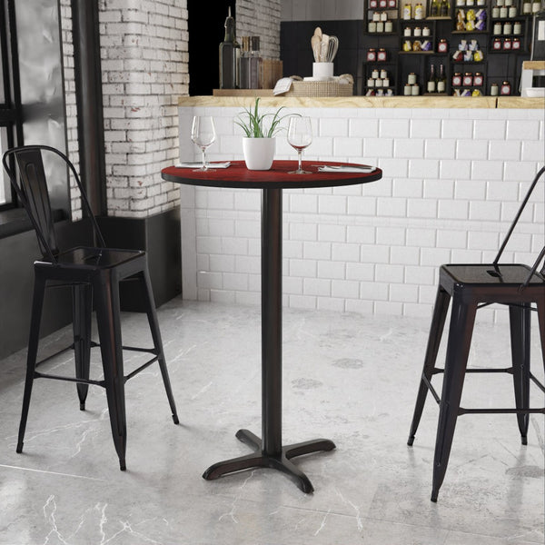 English Elm Stiles Commercial-Grade Bar Height Table Set with Durable Laminate Top and Sturdy Cast Iron Base Mahogany 30" Round XU-RD-30-MAHTB-T2222B-GG