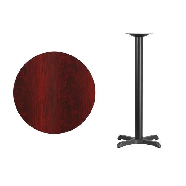 English Elm Stiles Commercial-Grade Bar Height Table Set with Durable Laminate Top and Sturdy Cast Iron Base Mahogany 30" Round XU-RD-30-MAHTB-T2222B-GG