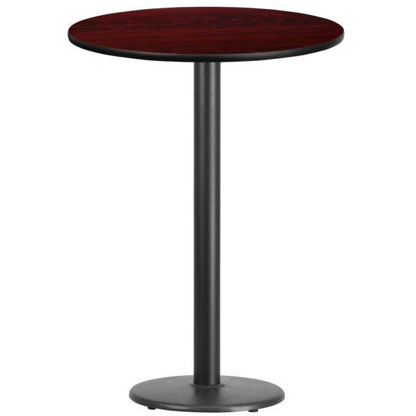 English Elm Stiles Durable Bar Height Table with Reversible Laminate Top and Sturdy Cast Iron Base for Dining Spaces Mahogany 30" Round XU-RD-30-MAHTB-TR18B-GG