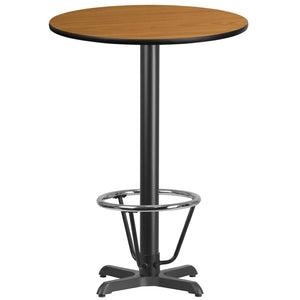 English Elm Stiles Commercial-Grade Bar Height Table Set with Durable Laminate Top and Chrome Foot Ring Natural 30" Round XU-RD-30-NATTB-T2222B-3CFR-GG